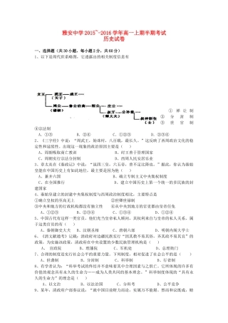 四川省雅安市高一历史上学期期中试题-人教版高一全册历史试题