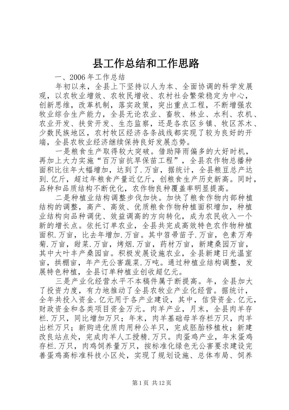 县工作总结和工作思路 _第1页