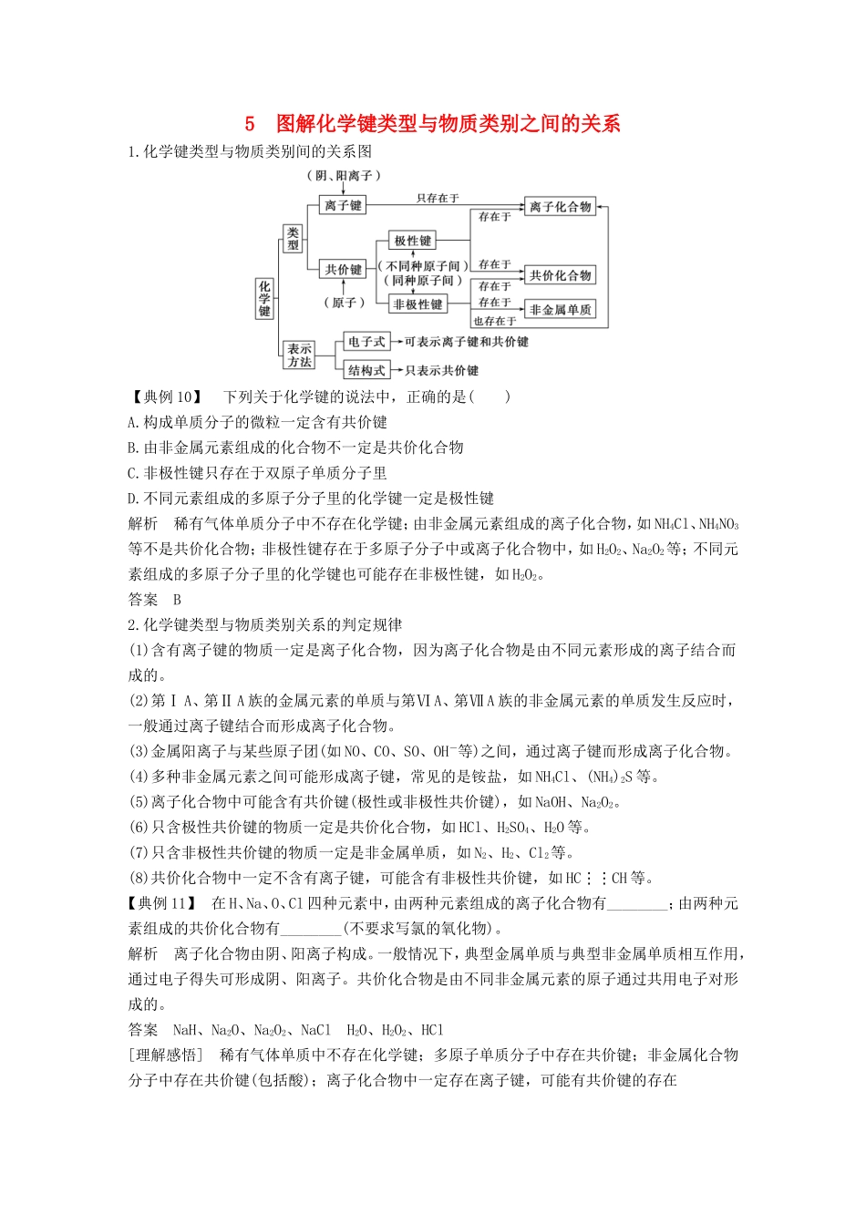 高中化学 第1章 物质结构 元素周期率 重难点专题突破：5 图解化学键类型与物质类别之间的关系 新人教版必修2-新人教版高一必修2化学试题_第1页