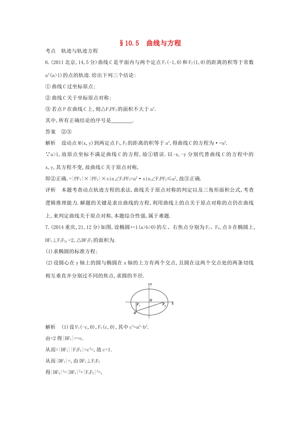 （全国通用）高考数学一轮总复习 第十章 圆锥曲线 10.5 曲线与方程专用题组 理 新人教B版-新人教B版高三全册数学试题_第1页