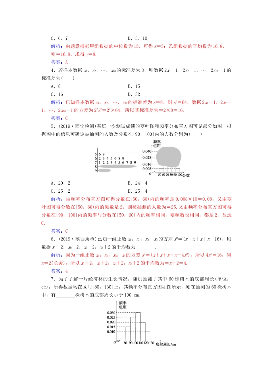 高考数学总复习 课时跟踪练（五十九）用样本估计总体 文（含解析）新人教A版-新人教A版高三全册数学试题_第2页