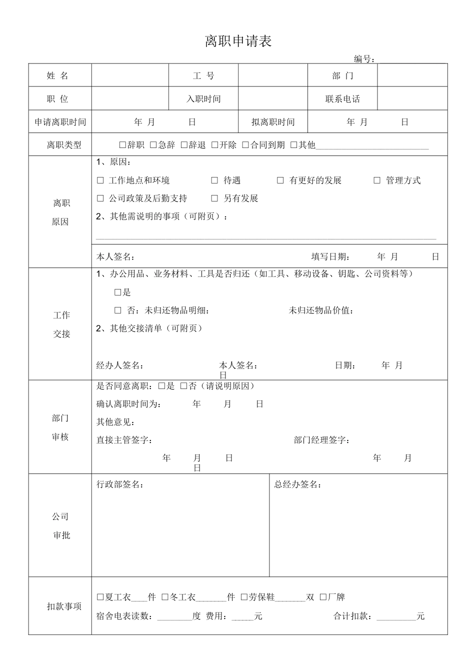 离职申请表完整_第1页