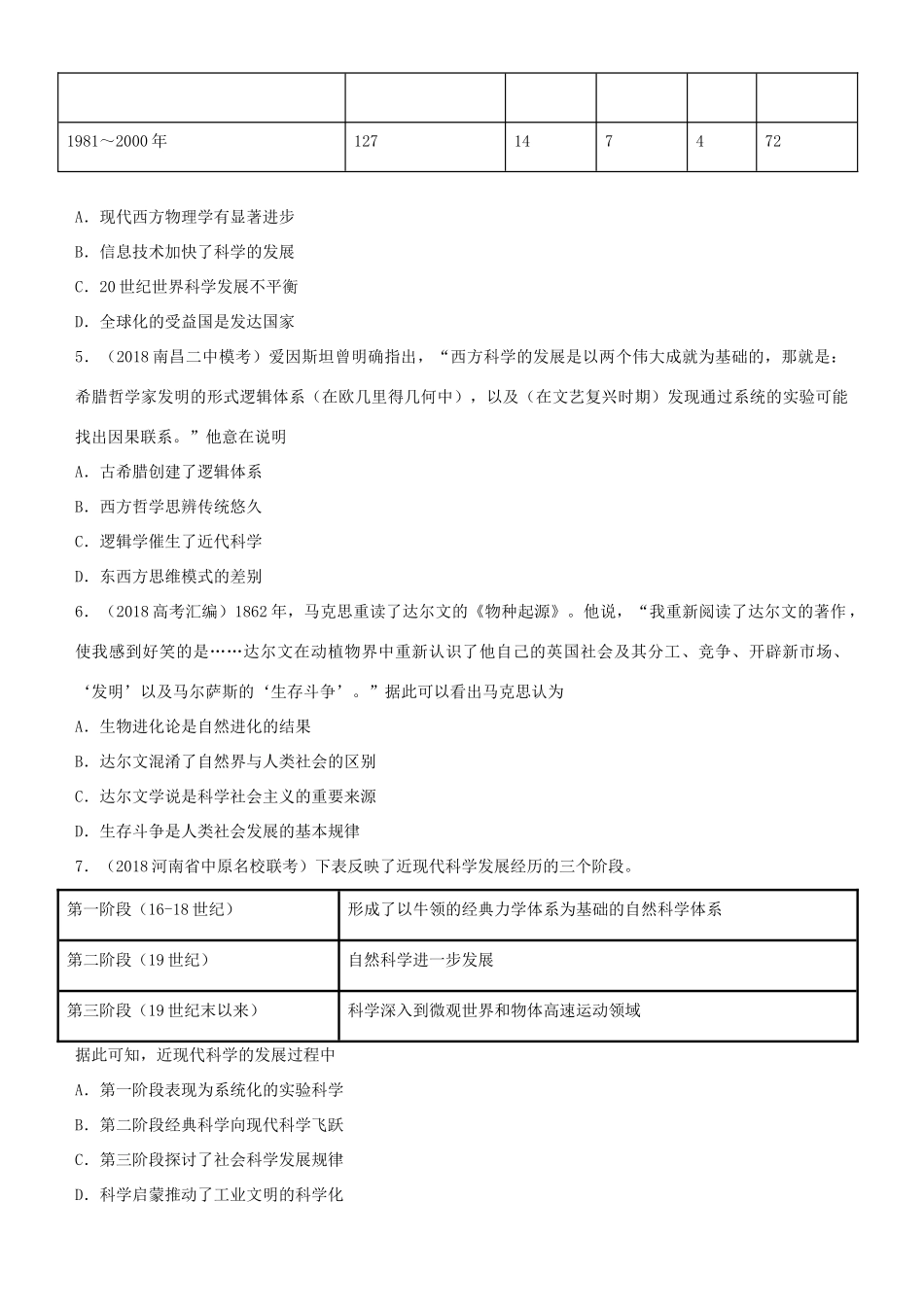 高考历史二轮复习 小题狂做专练二十八 近代以来世界的科学发展历程-人教版高三全册历史试题_第2页