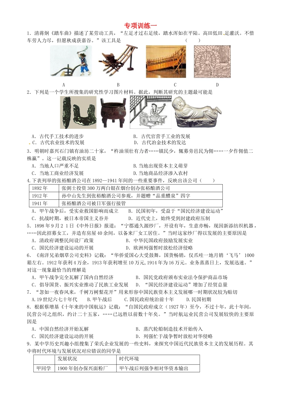 高中历史 专项训练一 人民版必修2-人民版高一必修2历史试题_第1页