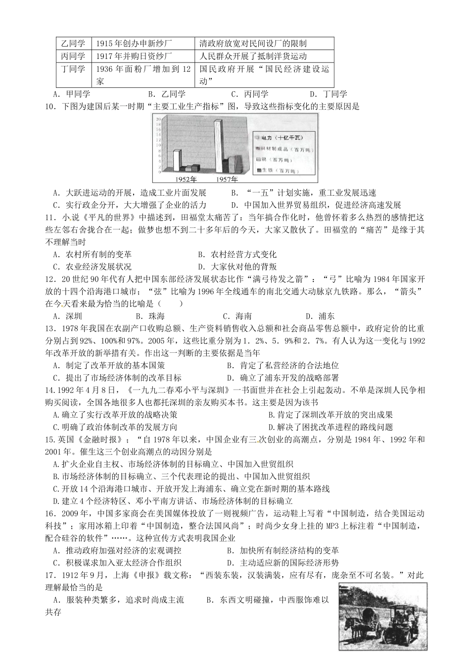 高中历史 专项训练一 人民版必修2-人民版高一必修2历史试题_第2页