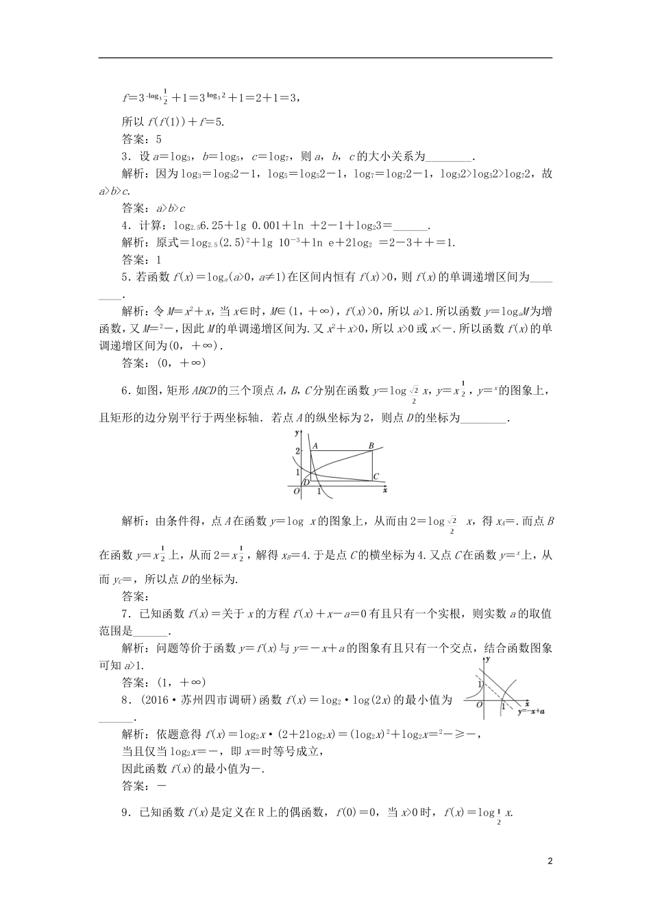 （江苏专用）高三数学一轮总复习 第二章 函数与基本初等函数Ⅰ 第七节 对数与对数函数课时跟踪检测 理-人教版高三全册数学试题_第2页