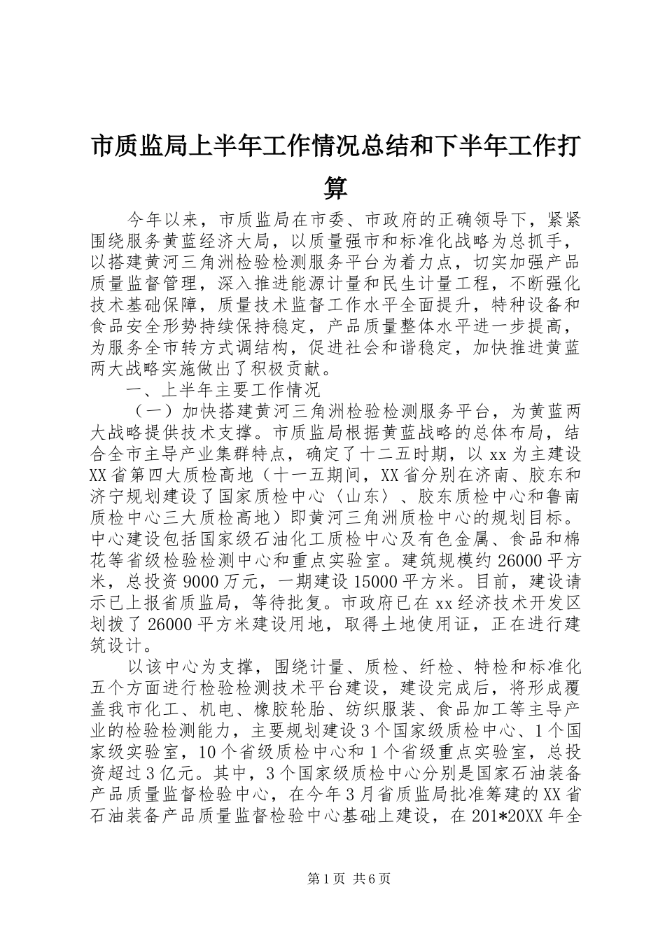 市质监局上半年工作情况总结和下半年工作打算 _第1页