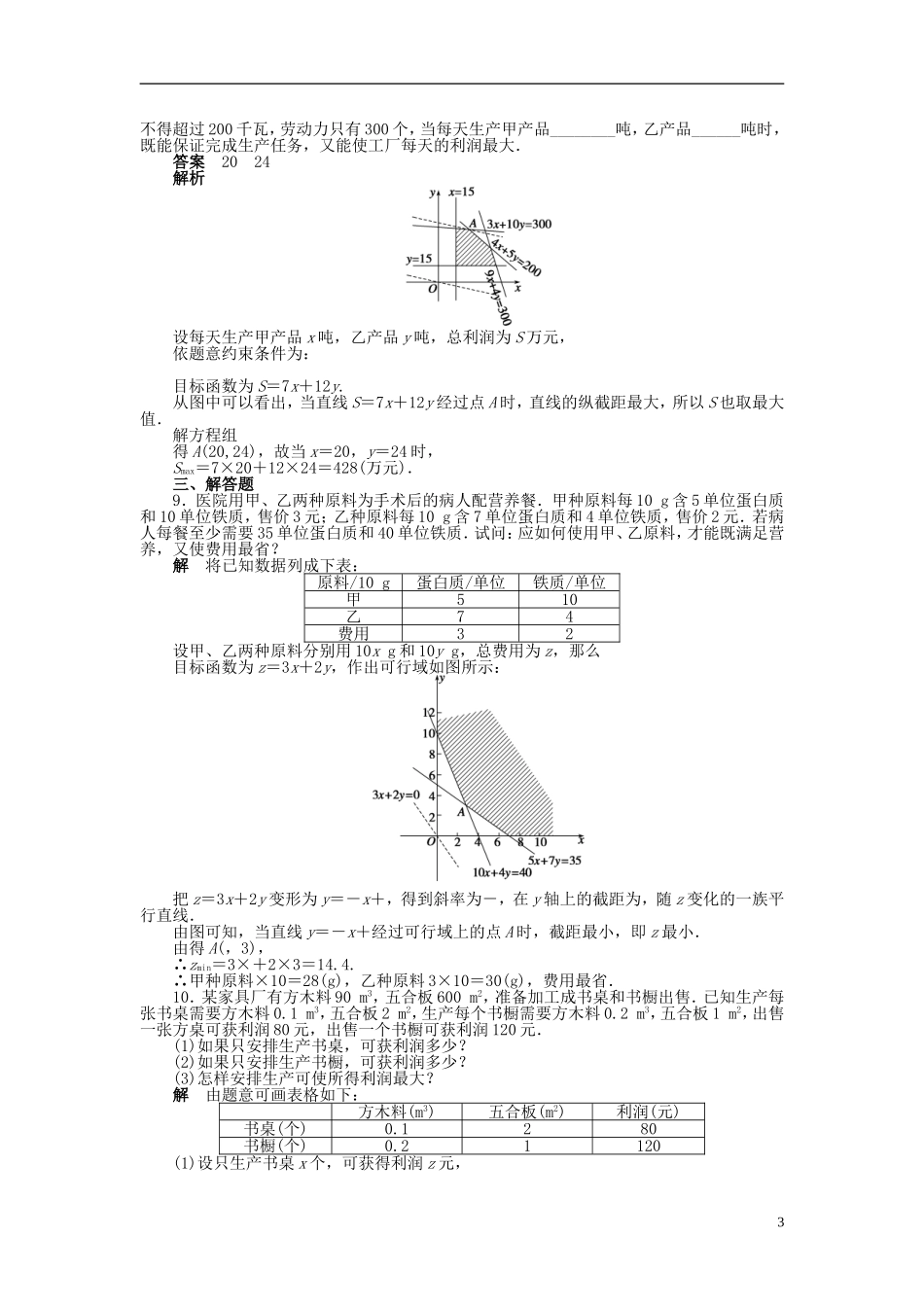 高中数学 第三章 3.3.2简单的线性规划问题（二）课时作业 新人教A版必修5-新人教A版高二必修5数学试题_第3页