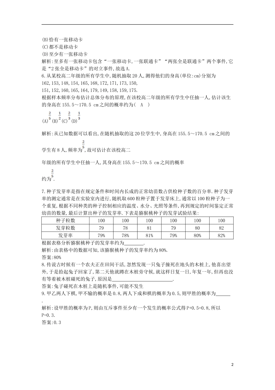 （全国通用）高考数学大一轮复习 第十篇 计数原理 概率 随机变量及其分布 第4节 随机事件的概率习题 理-人教版高三全册数学试题_第2页