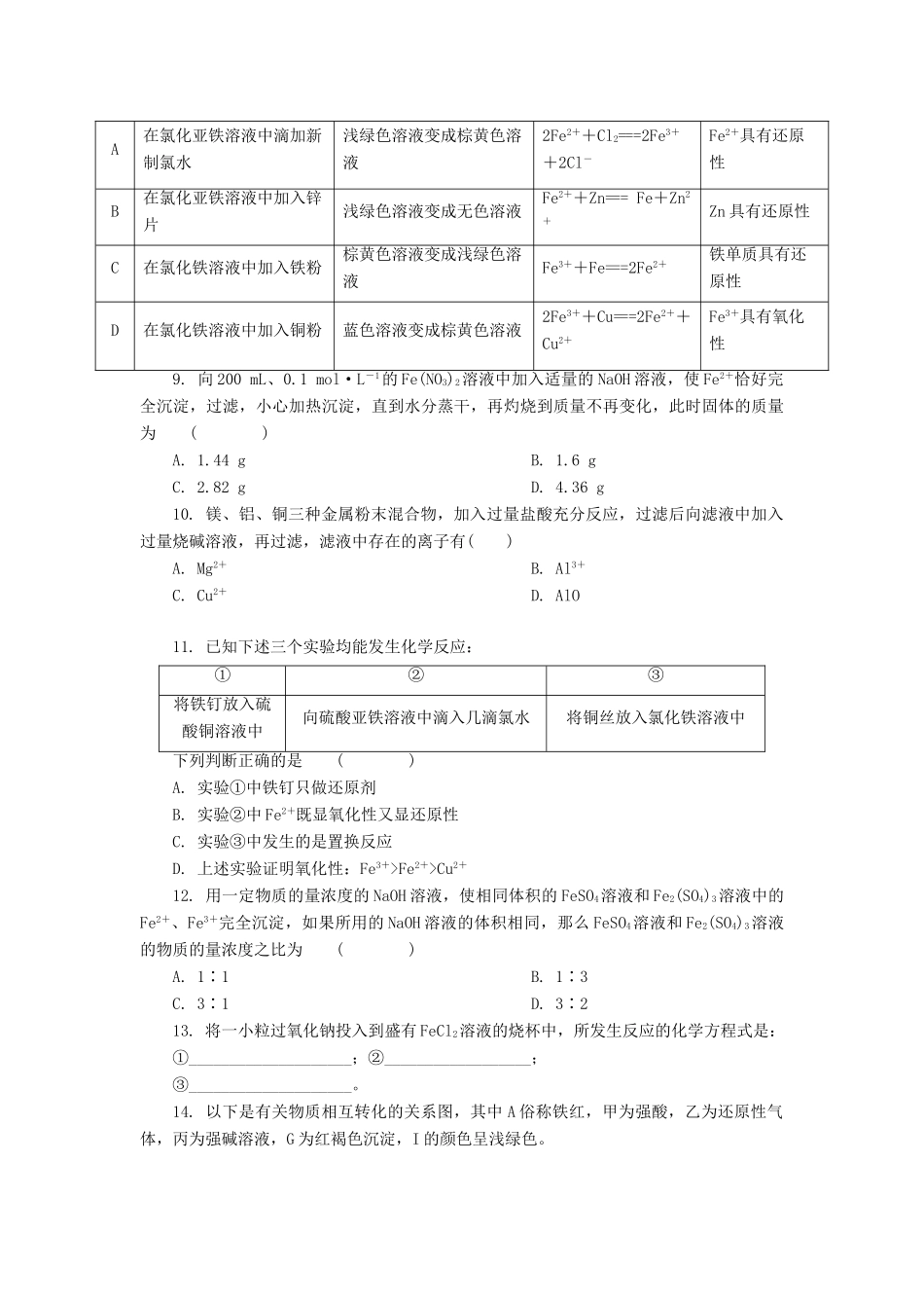 高中化学 几种重要的金属化合物习题 新人教版必修1-新人教版高一必修1化学试题_第2页