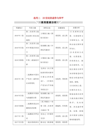 （新课标）高考历史大二轮复习 选考二 20世纪的战争与和平练习-人教版高三全册历史试题