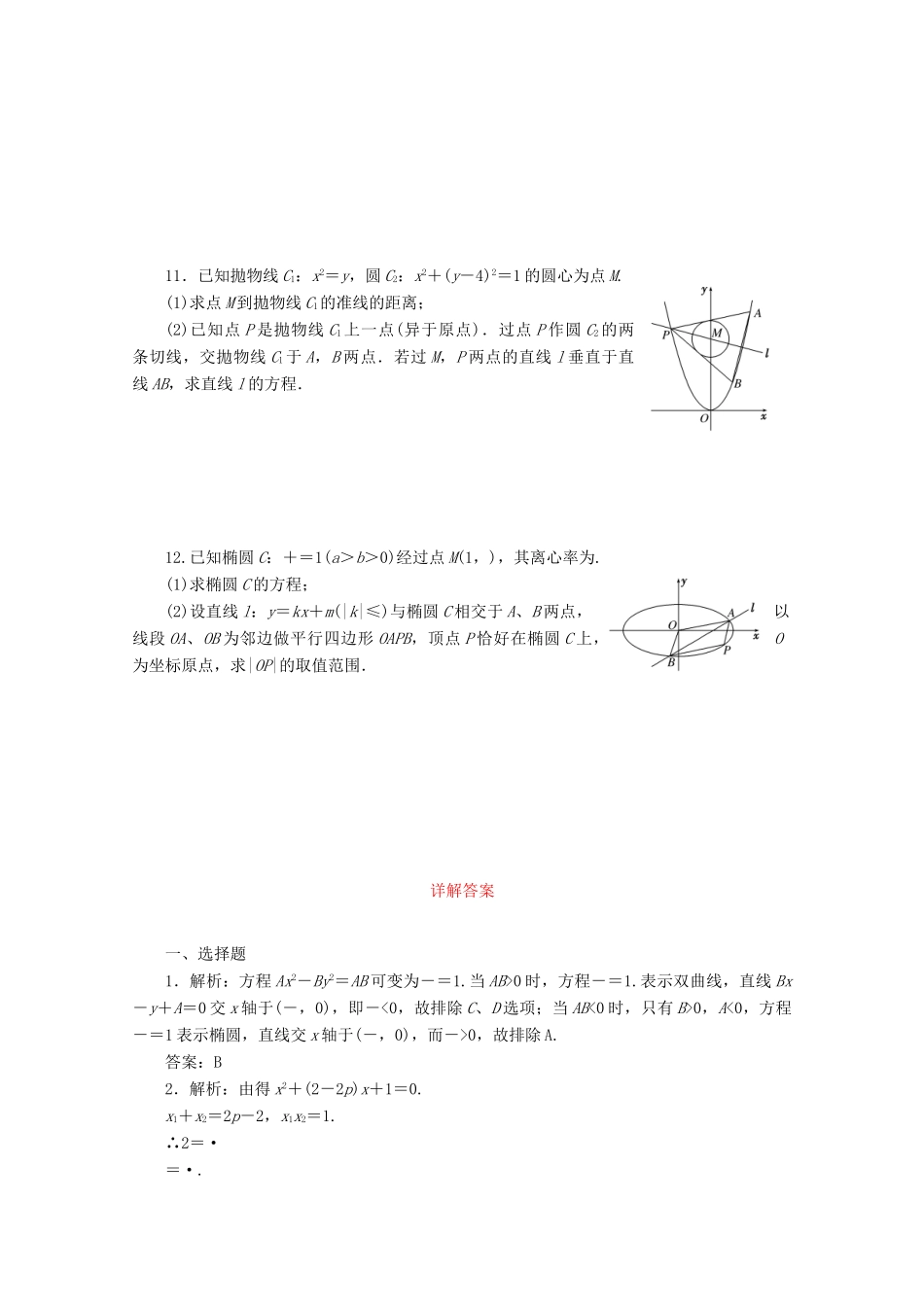 高考数学考点分类自测 圆锥曲线 理-人教版高三全册数学试题_第2页
