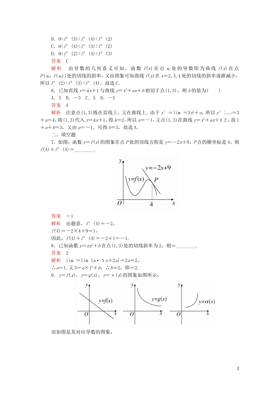 高中数学 第一章 导数及其应用 1.1 变化率与导数 1.1.3 导数的几何意义课后课时精练 新人教A版选修2-2-新人教A版高二选修2-2数学试题_第2页