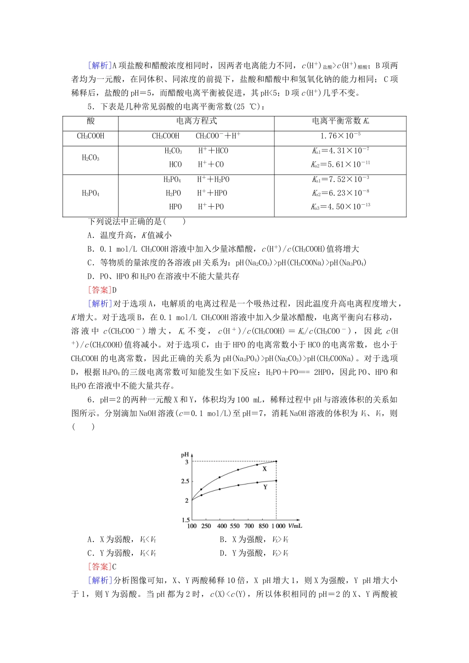 【红对勾】高三化学一轮总复习 讲与练课时作业27 弱电解质的电离_第2页