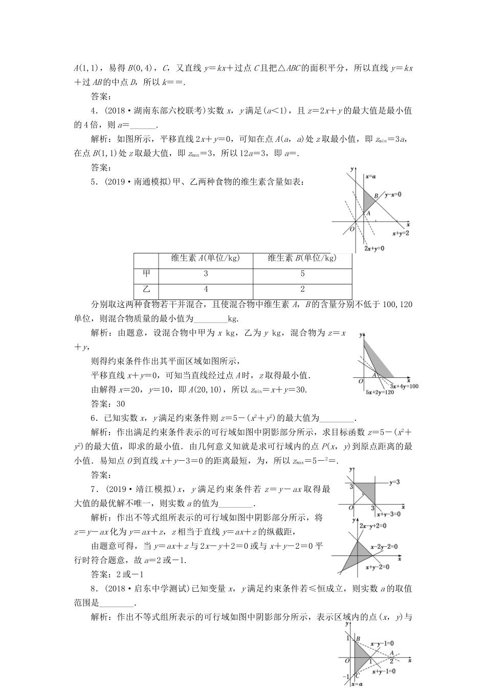 （江苏专版）高考数学一轮复习 课时跟踪检测（三十四）二元一次不等式组与简单的线性规划问题 文（含解析）苏教版-苏教版高三全册数学试题_第3页