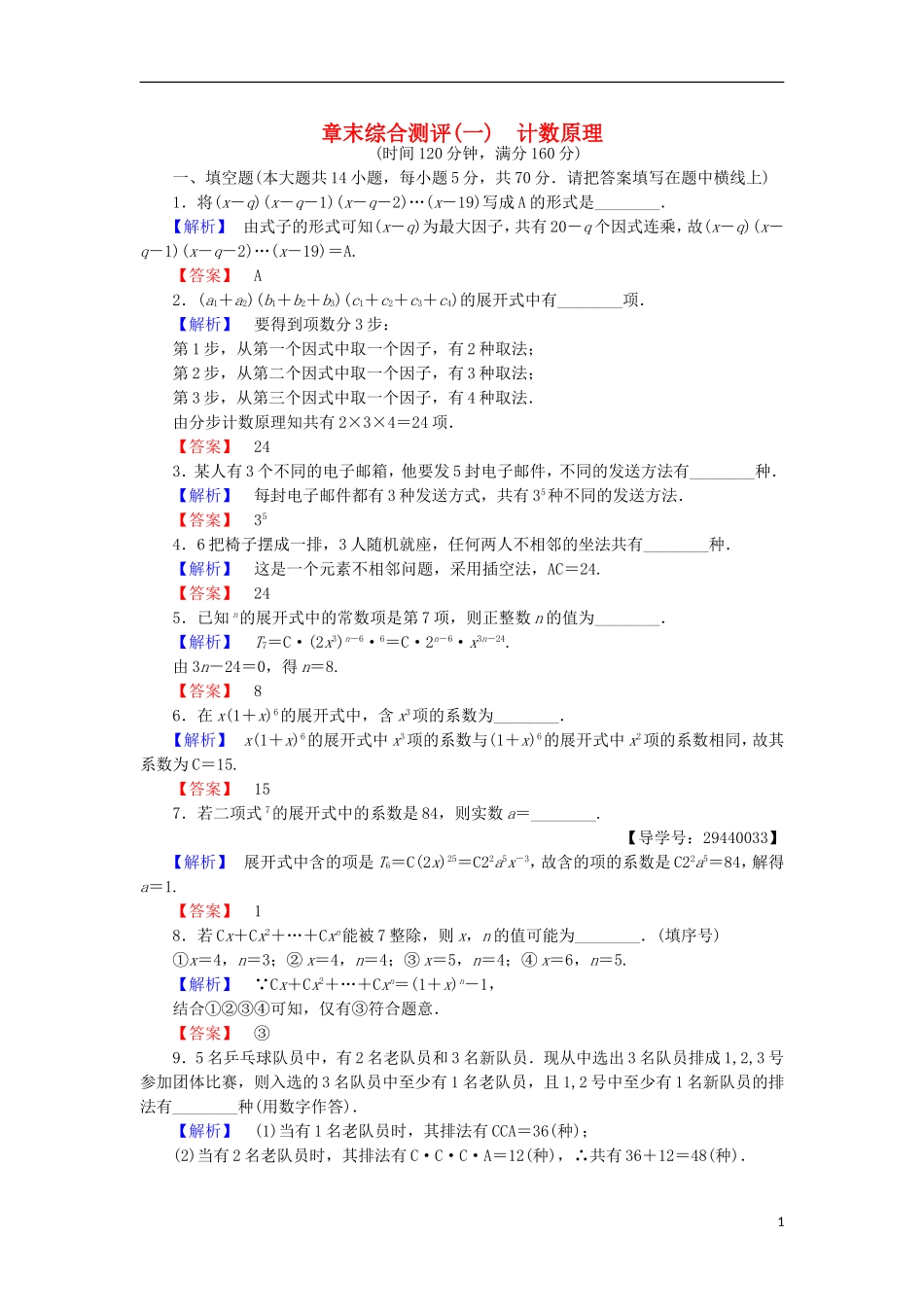 高中数学 第一章 计数原理章末综合测评 苏教版选修2-3-苏教版高二选修2-3数学试题_第1页