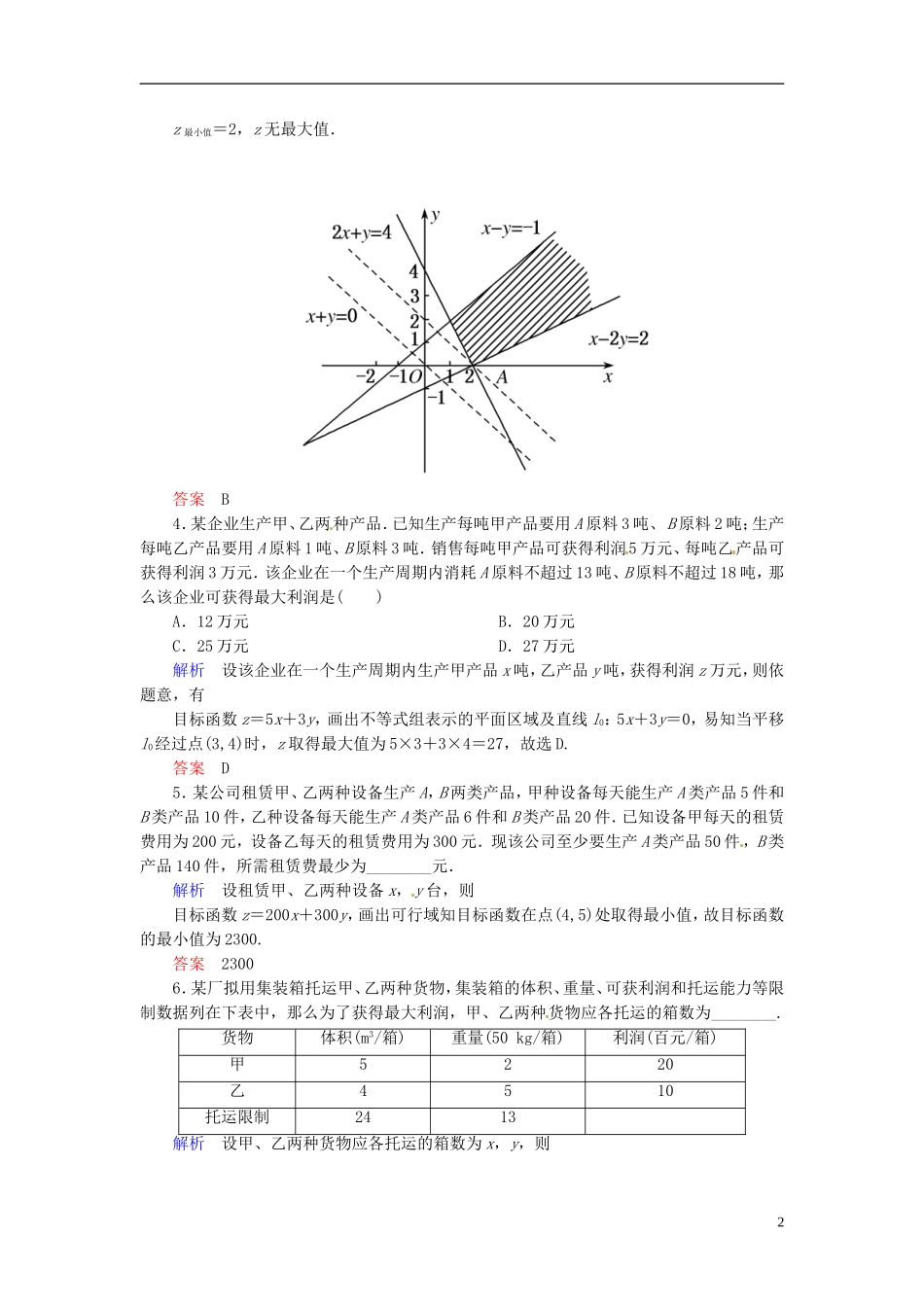 高中数学 3.3.2.2线性规划的实际运用双基限时练 新人教A版必修5-新人教A版高二必修5数学试题_第2页