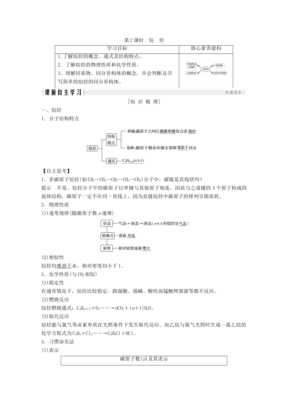 高中化学 第3章 有机化合物 第1节 第2课时 烷烃讲义素养练（含解析）新人教版必修2-新人教版高一必修2化学试题_第1页