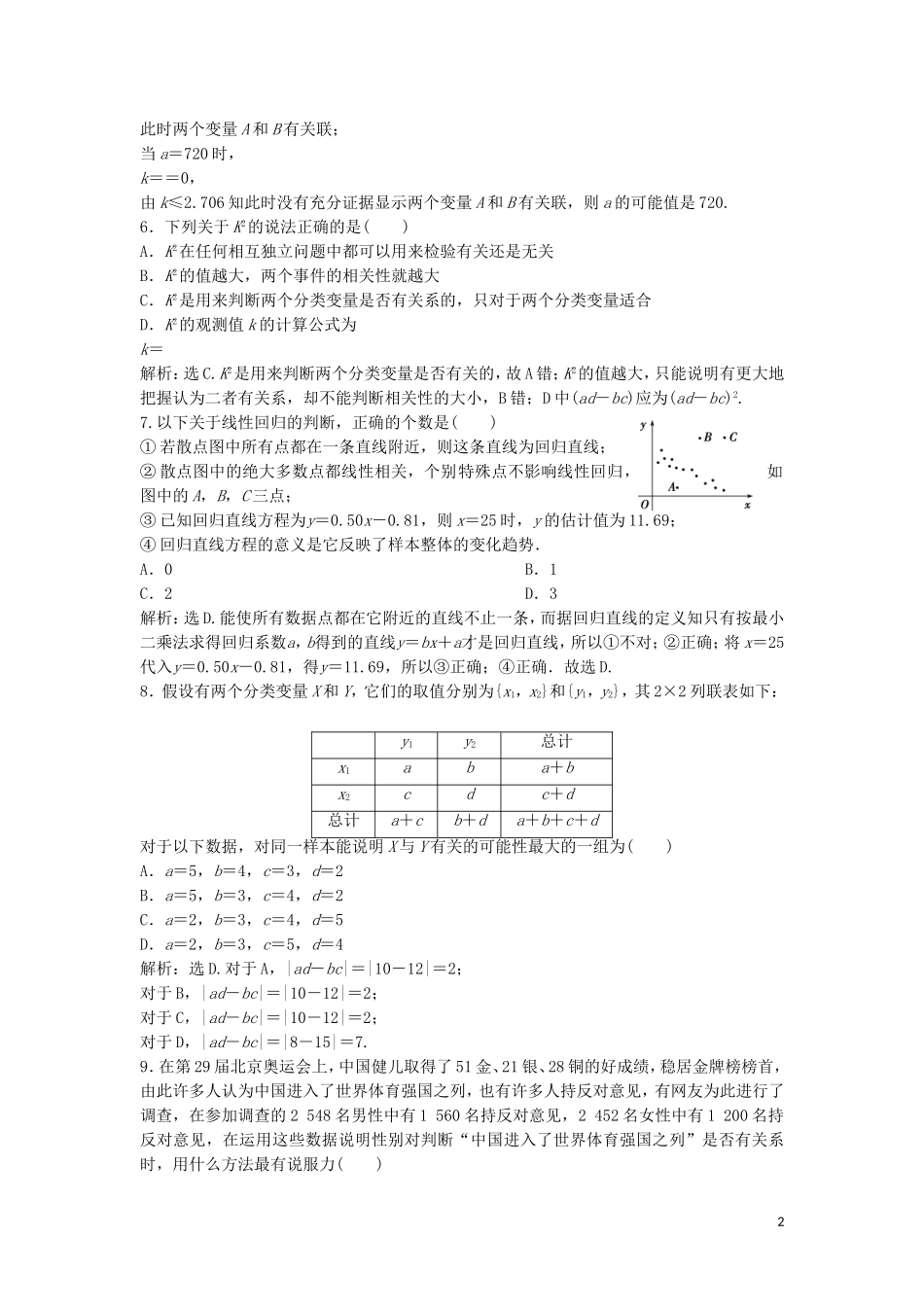 高中数学 第三章 统计案例章末综合检测 新人教A版选修2-3-新人教A版高二选修2-3数学试题_第2页