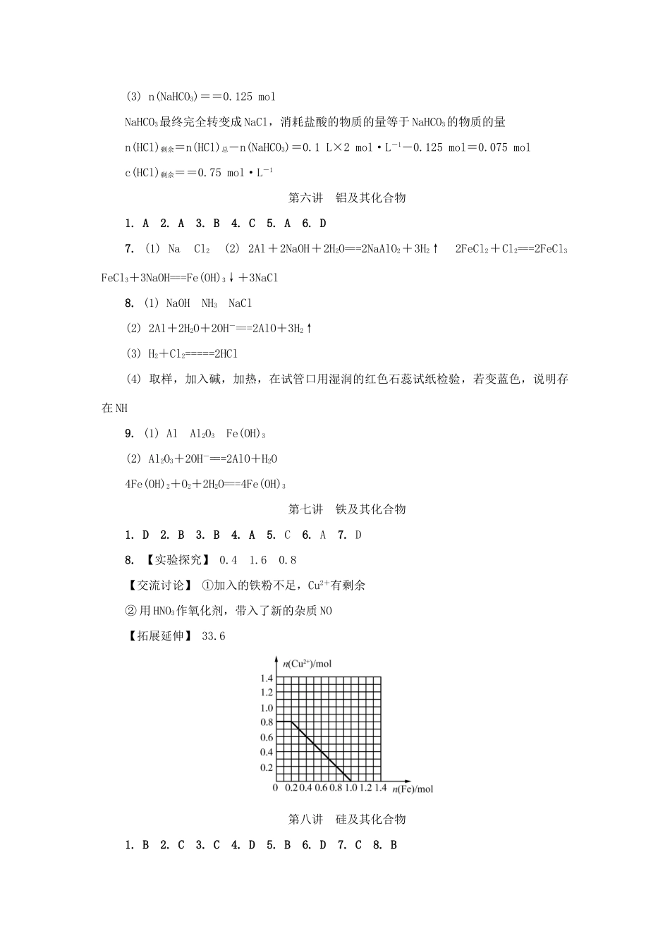 高中化学 参考答案 苏教版必修1-苏教版高一必修1化学试题_第2页