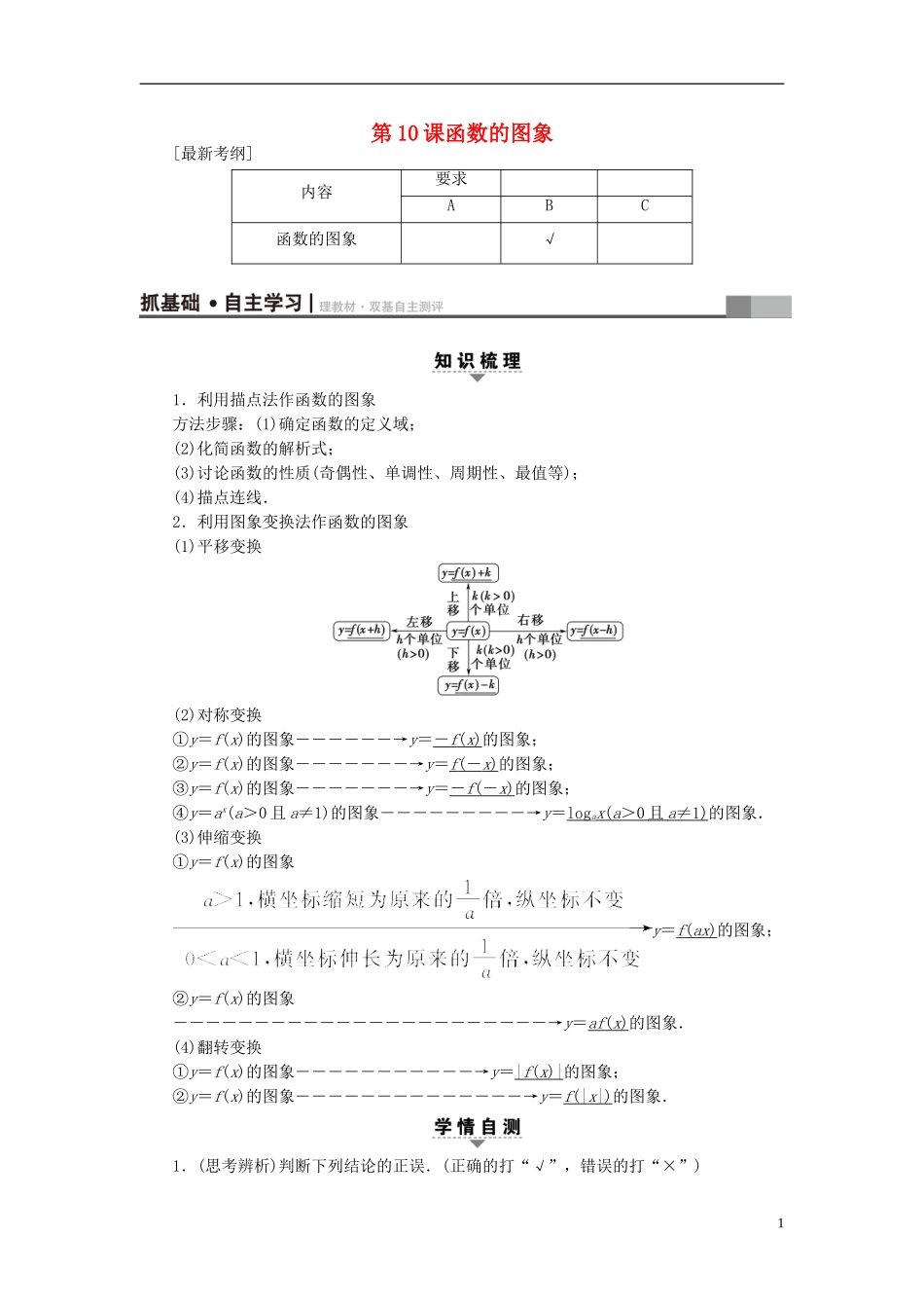 （江苏专用）高考数学一轮复习 第二章 函数概念与基本初等函数（Ⅰ）第10课 函数的图象教师用书-人教版高三全册数学试题_第1页