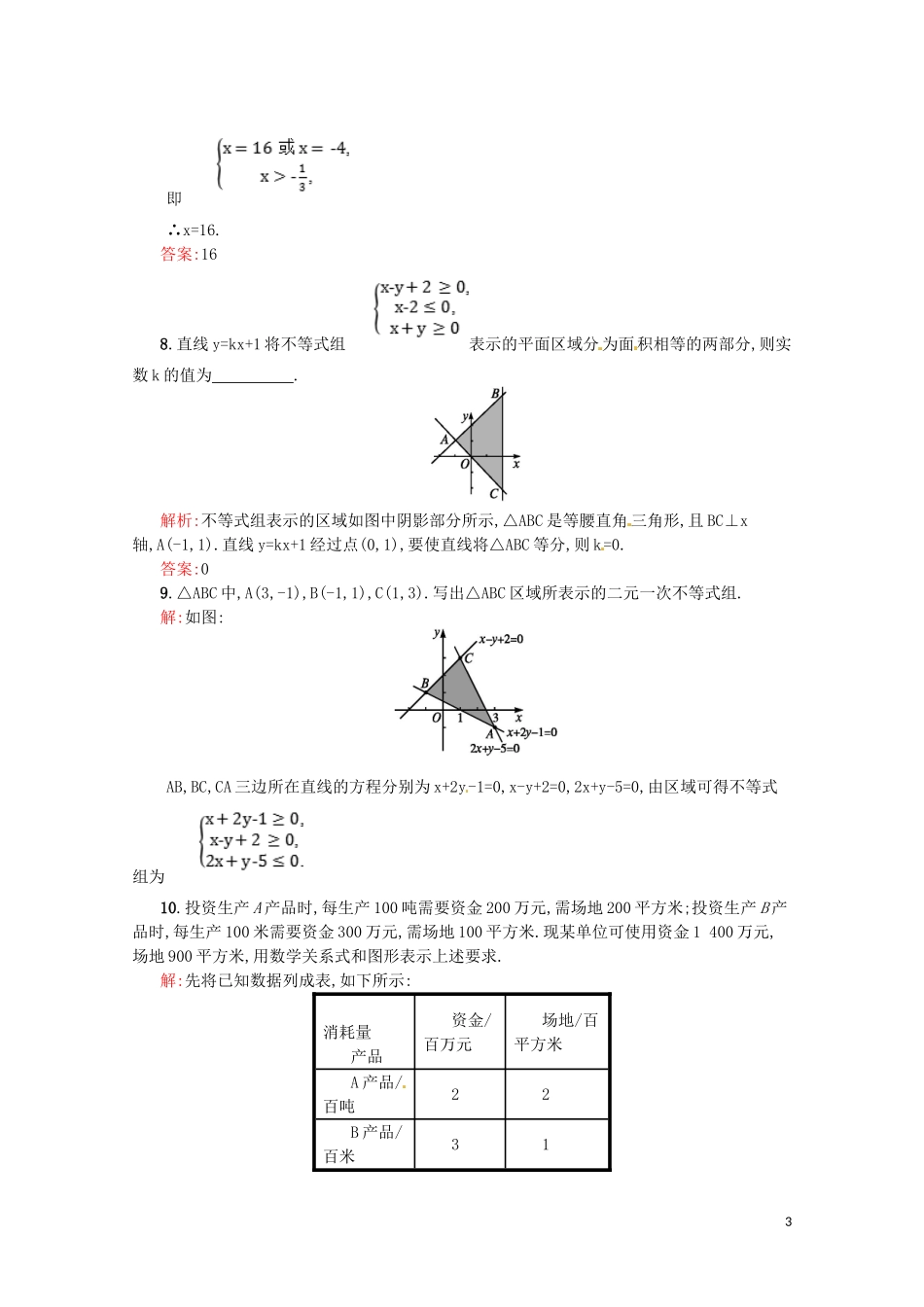 高中数学 第三章 不等式 3.3.1 二元一次不等式（组）与平面区域课后作业（含解析）新人教A版必修5-新人教A版高二必修5数学试题_第3页