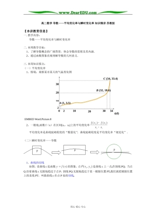 高二数学 导数——平均变化率与瞬时变化率 知识精讲 苏教版