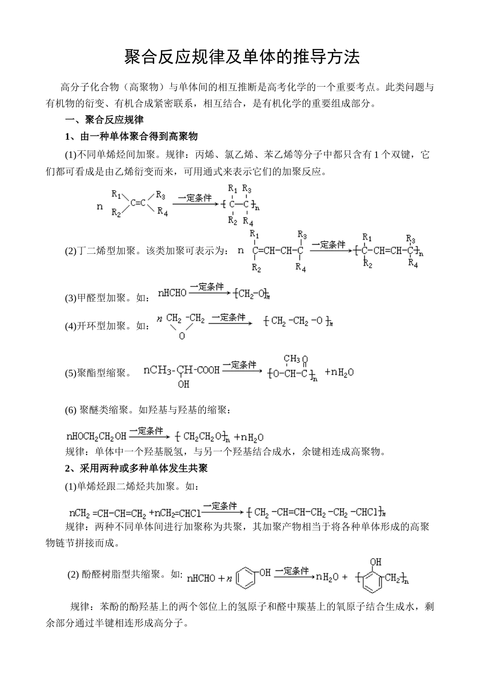 聚合反应规律及单体的推导方法_第1页