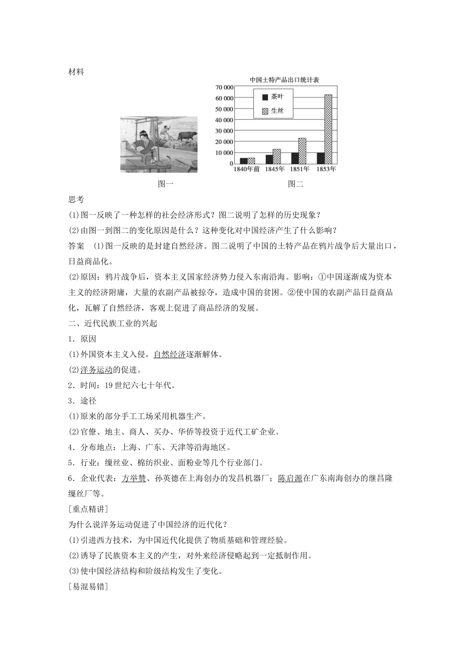 高中历史 专题二 近代中国资本主义的曲折发展 课时1 近代中国民族工业的兴起学案 人民版必修2-人民版高一必修2历史学案_第2页