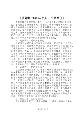 下乡锻炼20XX年个人工作总结[1]