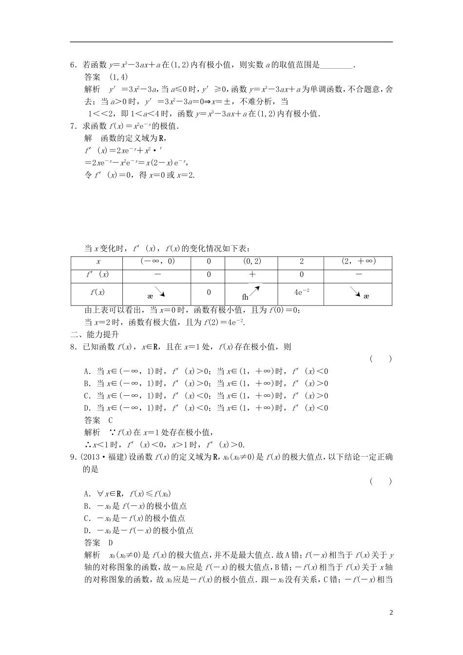 高中数学 第四章 导数及其应用 4.3 导数在研究函数中的应用 4.3.2 函数的极大值和极小值分层训练 湘教版选修2-2-湘教版高二选修2-2数学试题_第2页