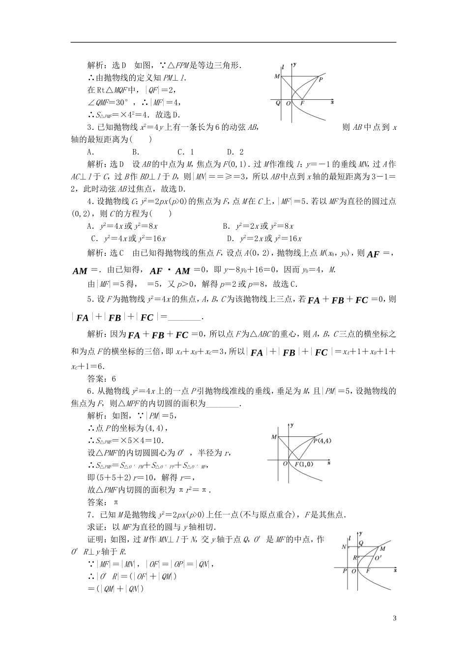 高中数学 课时跟踪检测（十）抛物线及其标准方程 新人教A版选修2-1-新人教A版高二选修2-1数学试题_第3页