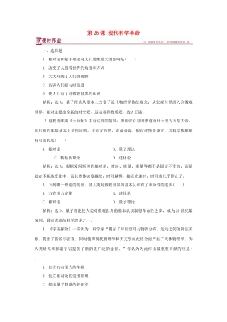 高中历史 第六单元 现代世界的科技与文化 第25课 现代科学革命课时作业 岳麓版必修3-岳麓版高一必修3历史试题
