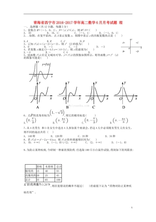 青海省西宁市高二数学6月月考试题 理-人教版高二全册数学试题