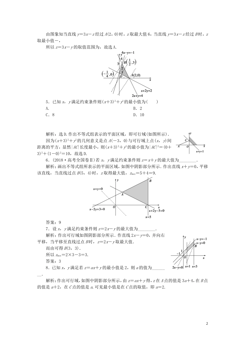 高中数学 第三章 不等式 3.3.2 简单的线性规划问题（第1课时）简单的线性规划问题巩固提升（含解析）新人教A版必修5-新人教A版高二必修5数学试题_第2页
