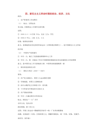 高考历史二轮专题复习 四 新民主主义革命时期的政治 经济 文化-人教版高三全册历史试题