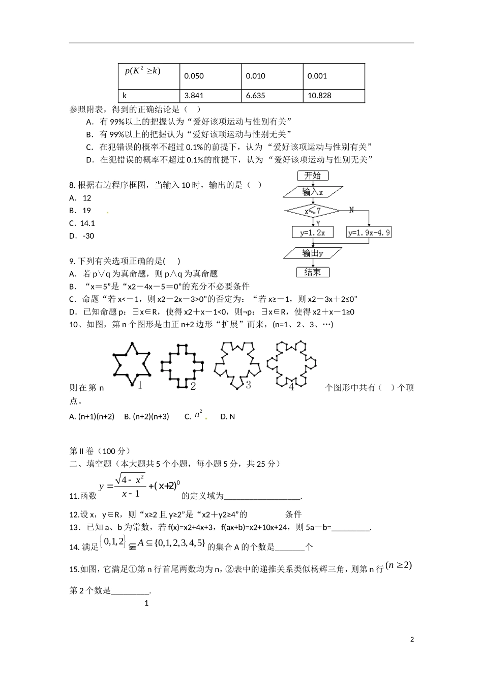 高二数学4月学情检测试题 文-人教版高二全册数学试题_第2页