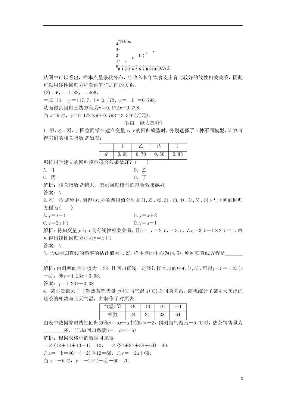 高中数学 第三章 统计案例 3.1 回归分析的基本思想及其初步应用优化练习 新人教A版选修2-3-新人教A版高二选修2-3数学试题_第3页