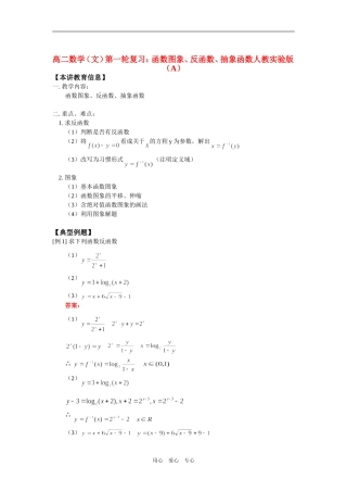 高二数学（文）第一轮复习：函数图象、反函数、抽象函数人教实验版（A）