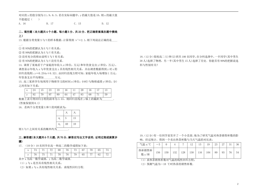 高中数学 第三章 统计案例单元测试（二）新人教A版选修2-3-新人教A版高二选修2-3数学试题_第2页