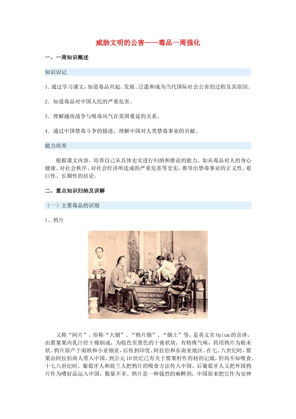 高一历史威胁文明的公害——毒品一周强化沪教版_第1页