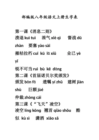 部编版八年级语文上册生字表