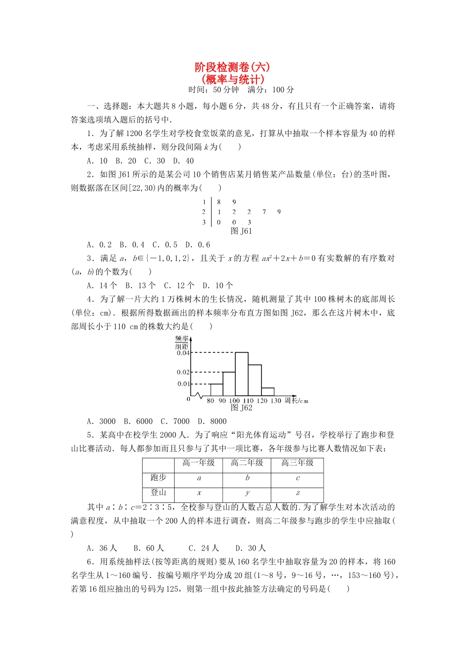 高考数学总复习 阶段检测卷6 理-人教版高三全册数学试题_第1页