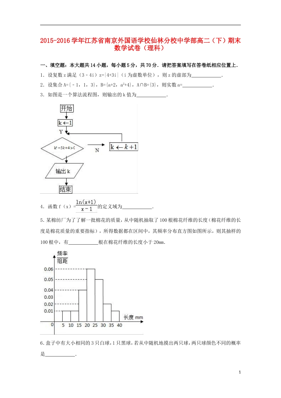 部高二数学下学期期末试卷 理（含解析）-人教版高二全册数学试题_第1页