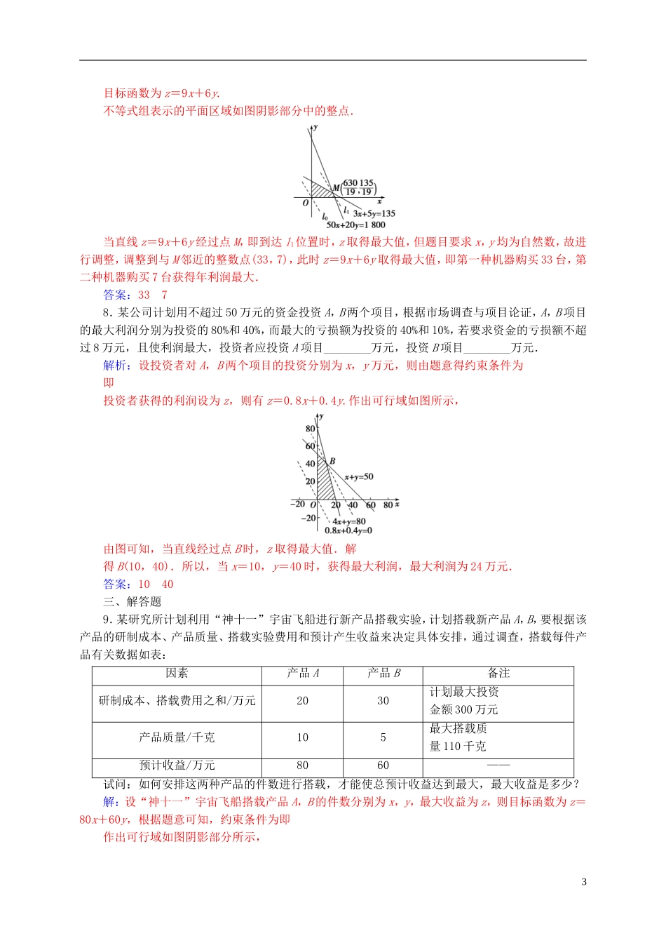 高中数学 第三章 不等式 3.3-3.3.2 二元一次不等式（组）与简单的线性规划问题 第2课时 简单线性规划的应用练习 新人教A版必修5-新人教A版高二必修5数学试题_第3页