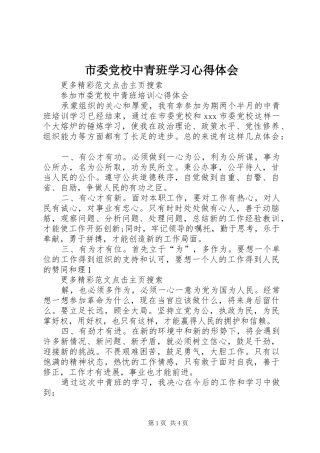 市委党校中青班学习体会心得