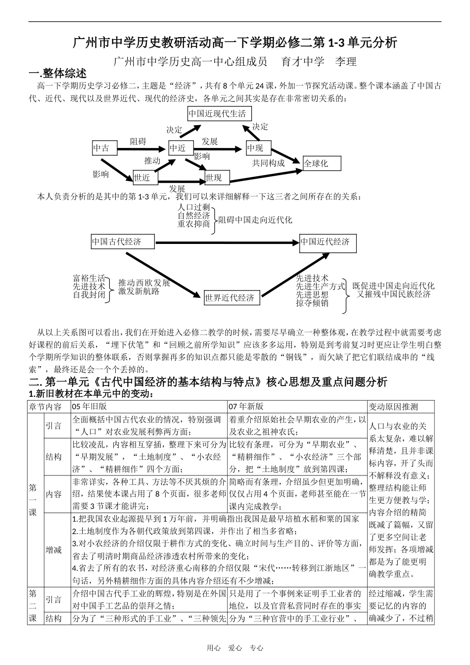 广东省广州市中学历史教研活动高一下学期第1-3单元分析人教版必修二_第1页