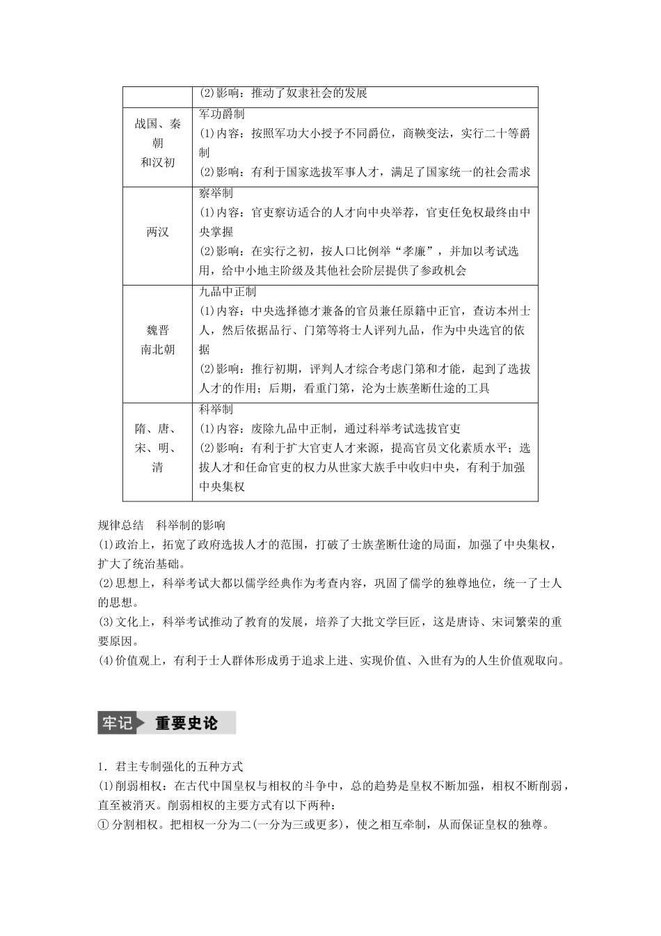 （浙江选考）高考历史总复习 专题1 古代中国的政治制度专题小综合-人教版高三全册历史试题_第2页