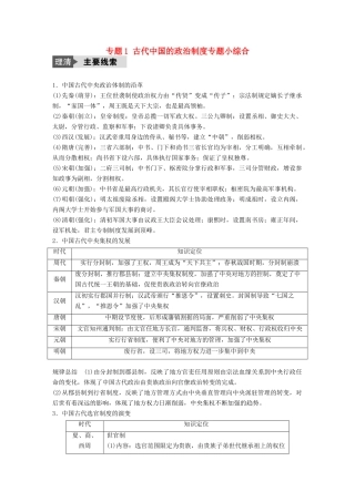 （浙江选考）高考历史总复习 专题1 古代中国的政治制度专题小综合-人教版高三全册历史试题