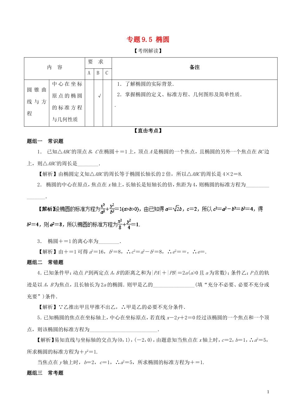 （江苏版）高考数学一轮复习 专题9.5 椭圆（讲）-人教版高三全册数学试题_第1页